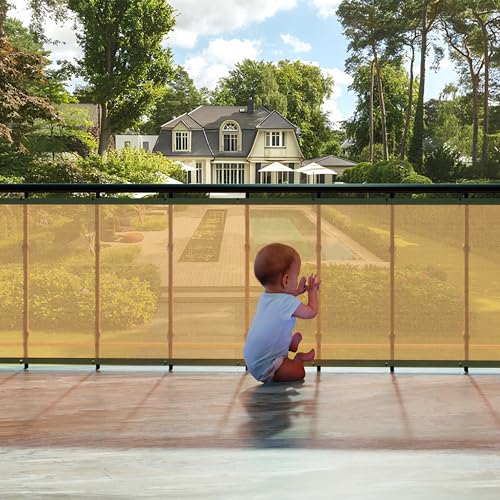 Image of HIPPO Baby Safety Net for Balcony Child Protection Stairway Safety Net Railing Guard for Kids Staircase Protector with Tie-Cords Breathable Fabric Indoor Outdoor Use (1.5MTX5MT, Beige)