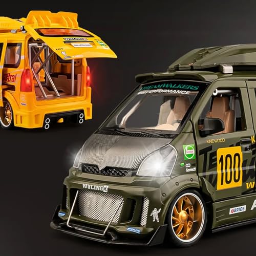 Image of Magicwand Die-Cast Zinc Alloy 1:24 Scale Wuling Track Sports VanLarge】 with 6 Openable Doors,Lights & Music & Steerable Front WheelsMilitary】Pack of 1】,multicolor