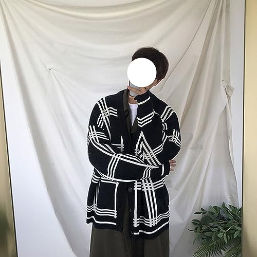 JEsilunmaMY Mens Loose Plaid Oversized Knit Cardigan Casual Button Down V Neck Sweater Soft Comfy Fall Knitwear Cardigans3