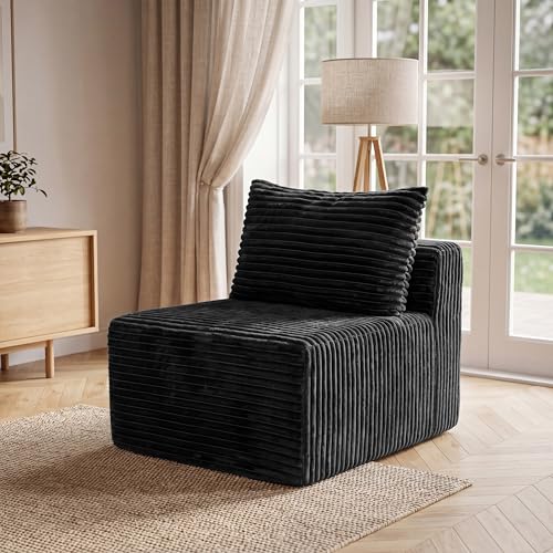 Image of 34.6 inchModular Sectional Armless Middle Sofa Seat Boneless Corduroy Cloud Chair for Living Room,Black
