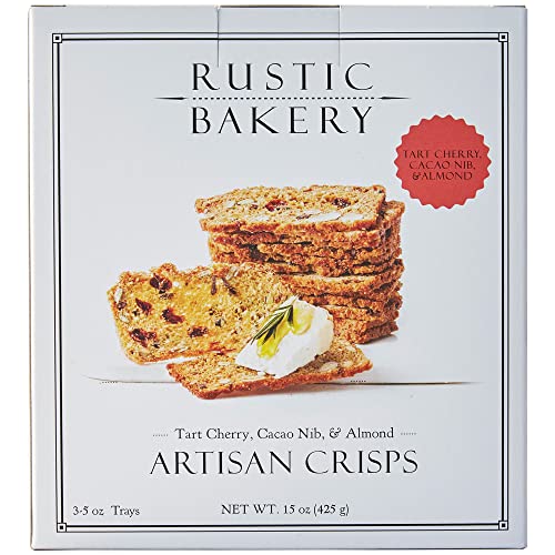 Rustic Bakery Artisan Crisps - Tart Cherry, Cacao Nib, & Almond - Artisan Crackers for Cheese Platter or Snacking - Slightly Sweet Cracker for Cheese Pairing - Made in California - Pack of 3 - 5 Oz Trays