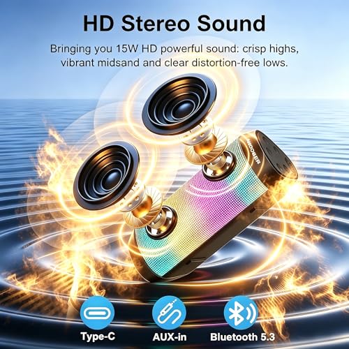 Image of Portable Bluetooth Speaker Powerful HD Loud Sound, LED Lights, IPX4 Wateproof, 24H Playtime, Wireless TWS Pairing, Built-in Mic, for Home /Outdoor /Party, Cool Electronics, Birthday Gifts for Men Women