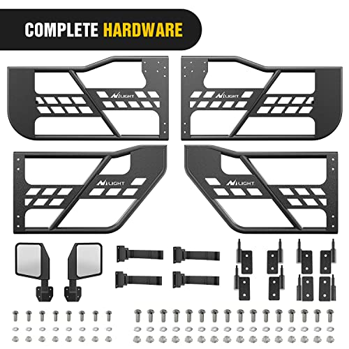 Image of Nilight Off Road Front Rear Tubular Doors W /Side View Mirrors Compatible with 2007 2008 2009 2010 2011 2012 2013 2014 2015 2016 2017 2018 Wrangler JK 4 Door Only