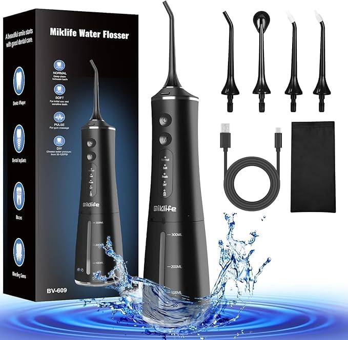 Miklife Water flosser Cordless, Dental Flossers USB Rechargable Teeth Flosser, Professional Electric Portable Oral Irrigator with 4 Modes