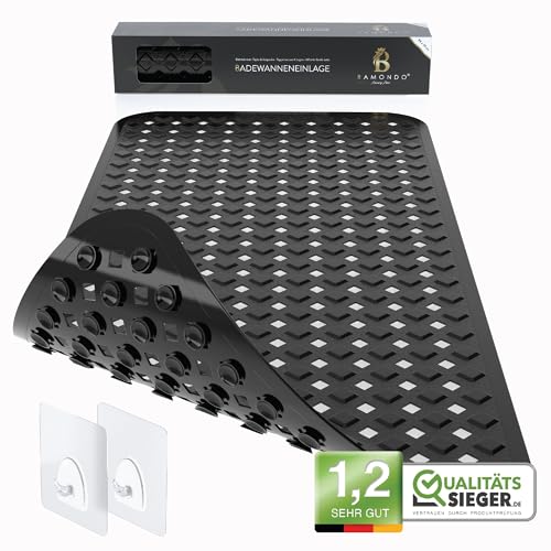 BAMONDO Badewannenmatte rutschfest & hautsensitiv (schwarz) - 88x39 cm - maschinenwaschbar |...