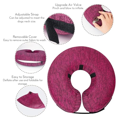 Image of MIDOG Inflatable Dog Cone, Soft Donut Recovery Collar Alternative After Surgery to Help Prevent Licking, Comfy E Collar with Neck Pillow Design, Rose, S