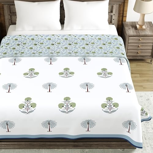 Image of BLOCKS OF INDIA 100% Cotton Dohar King Size Reversible Hand Block Printed Malmal Summer Dohar /Blanket (Open Grey Motifs)