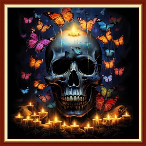 Image of Funxvoot Stamped Cross Stitch Kits Beginners Full Range of Embroidery Kits for Adults 11CT Embroidery Patterns Needlepoint Kits Printed Cross Stitch Kits -(Skeleton Butterfly 18x18 inchs)