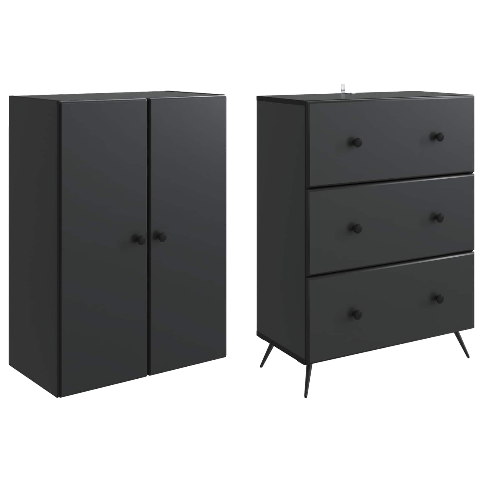Set di 2 armadi in legno nero, 66 x 34,5 x 90 cm, con cassetto, porta e mensola, per soggiorno, camera da letto, ufficio, corridoio, corridoio, cucina, versatile per riporre e organizzare