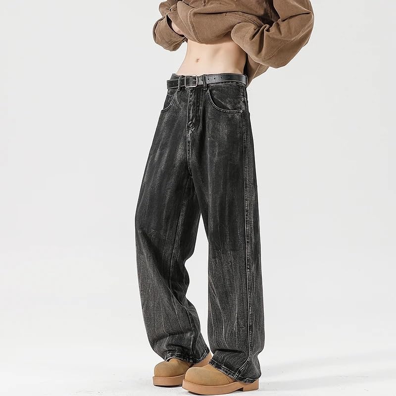 Men's Wide Leg Jeans Pants Vintage Loose Fit Denim Pants,Casual Trousers4