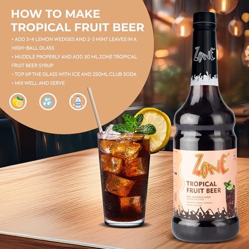 Image of ZONE Tropical Fruit Beer Flavoured Bar Syrup, 1000ml Bottle | Suitable for Cocktails, Mocktail, Drinks, Juices, Beverages and More | Non Alcoholic Mix | 30+ Flavours Available