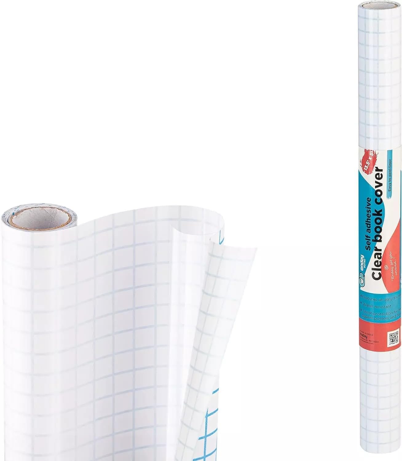 Enday Contact Paper Clear, 13.5” x 5-Feet, Transparent Self Adhesive Book and Textbook Covers for Paperbacks and Hard Covers, Plastic Protective Covering Contact Paper Roll, Acid Free
