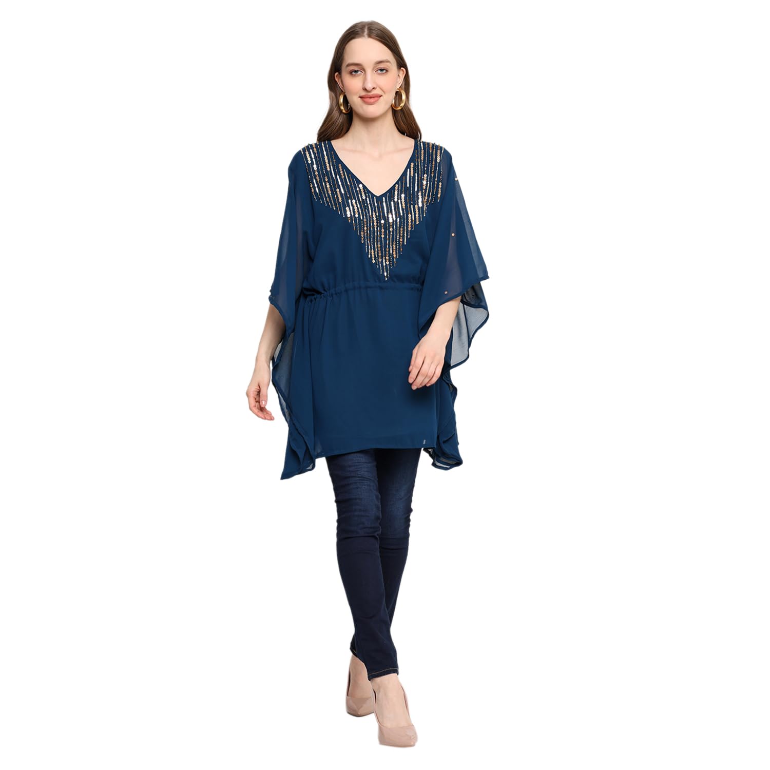 CRAFTBAZARThe Bling Collection Hand Embellished Navy Blue Kaftan Tunic (Free Size)