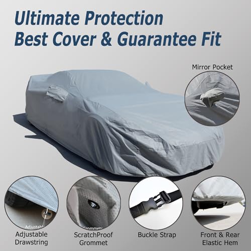 Image of All Weather Waterproof car Cover Good for rain Snow uv Protection dust mid-Size SUV Gray GV80 Pilot Range Rover Model X 4RUNNER Journey Bronco X5