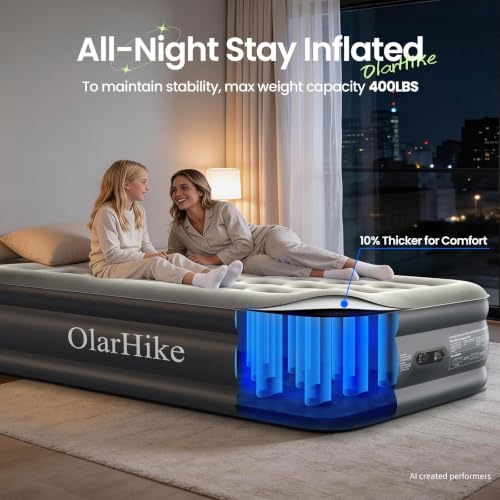 Image of OlarHike Twin Air Mattress with Built in Pump, 18 inch H Inflatable Bed, 400lb