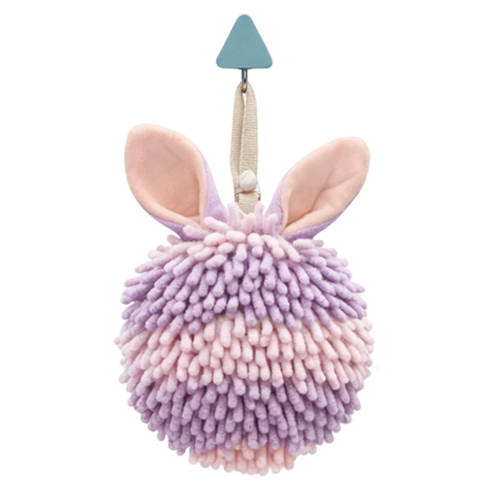 Cute Rabbit Fuzzy Ball Hand Towel, Aesthetic Fluffy Hand Towel,Super Absorbent Quick-Dry for Bathroom Kitchen, Adorable Rabbit Fuzzy Ball Decor Towel for Home, Soft Reusable Towel (Purple,1 Pcs)