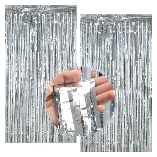 2 Stück Lametta Vorhang Silber, Glitzer Vorhang 200x100 cm, Party...