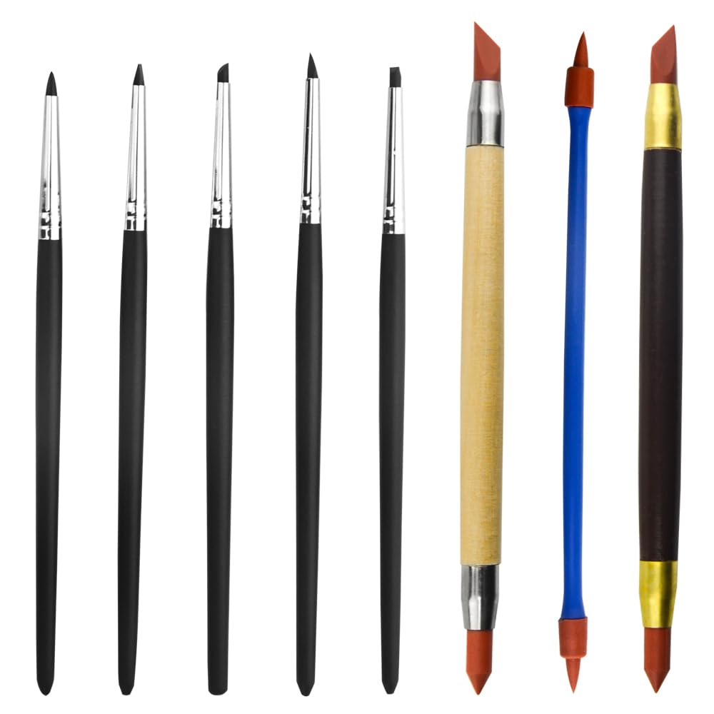 8PCS Silicone Paint Brushes Kit Double-Ended Silicone Clay Tools Rubber Paint Brushes for Crafts Modeling Craving Shaping