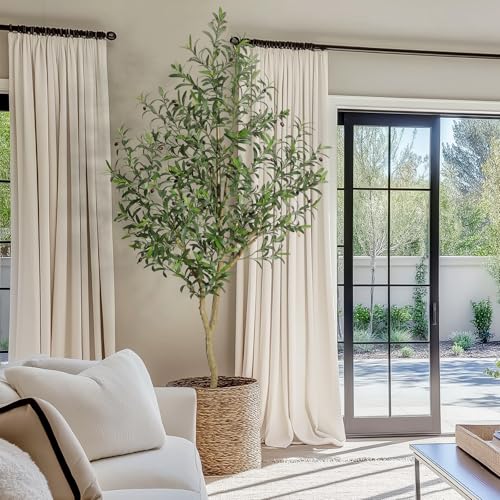 GarveeHome Olive Trees Artificial Indoor, 7ft Tall Faux Silk Plant - Fake Potted Tree with White Planter, Artificial Plants with Natural Wood Trunk and Lifelike Fruits for Home Office Decor, 2 Pack