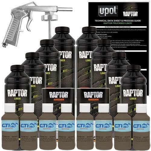 Raptor Truck Bed Liner Kit with Colored WWII Olive Drab #34094 Tint and Spray Gun - 8 Liters - Protective Spray On Paint for Coating Trucks, Tailgates, Vehicle Undercoating - Tintable Bedliner Formula
