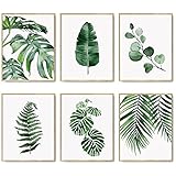 HoozGee Green Botanical Wall Art Print Set of 6 Natural Plant Leaves Home Decor Boho Leaf Bathroom Wall Art Canvas Plant Posters Leaf Art Prints Poster Set Room Decor (8'x10' UNFRAMED)