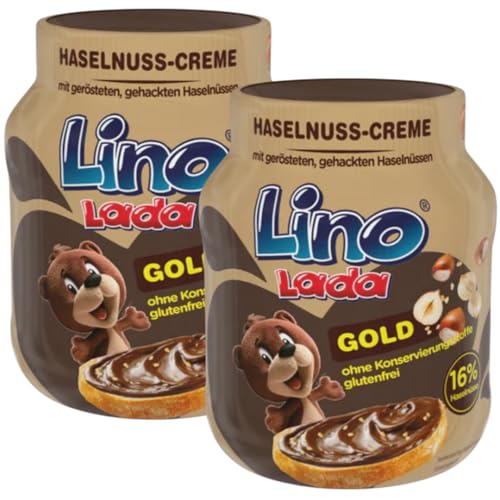 Lino Lada Milch und HaselnussCreme Gold 350g Glas | Streichfähiger Brotaufstrich mit Kakao 2 Er