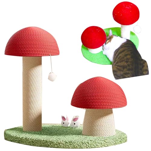 Rascador para gatos setas rojo con juguete y base grande miniatura 1
