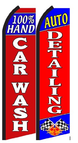 Hand Car Wash Auto Detailing Swooper Flag- Pack of 2 (Hardware Not Included)