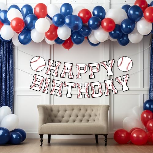 Image of Supervitae Happy Birthday Banner Baseball, Baseball Birthday Banner, Baseballs Party Hanging Decorations Sport Theme Party Supplies for Baseballs Player Gift Sport Parties Favors Decoration