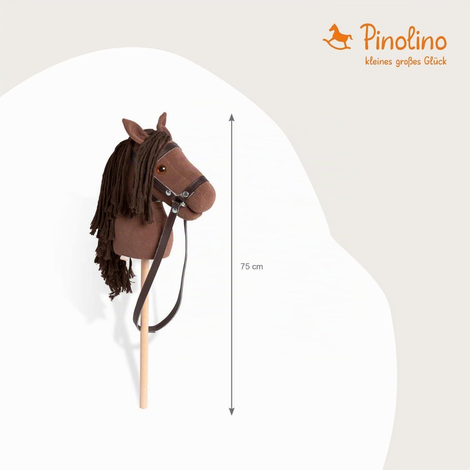 PINOLINO Steckenpferd Lucky braun, Plüsch Pferd auf Holzstab, Stockpferd für Kinder ab 3 Jahren, Spielzeug für drinnen und draußen, Hobby Horsing Spielpferd mit Zaumzeug