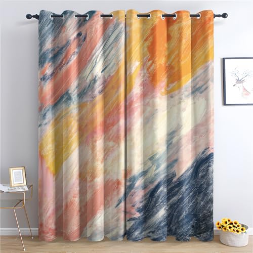 Qtjacryxen Colorful Abstract Blackout Curtains, Watercolor Curtains for Bedroom Living Room Decor, Modern Art Window Curtain Drapes Grommet Thermal Insulated, 52 x 63 Inch 2 Panels Set