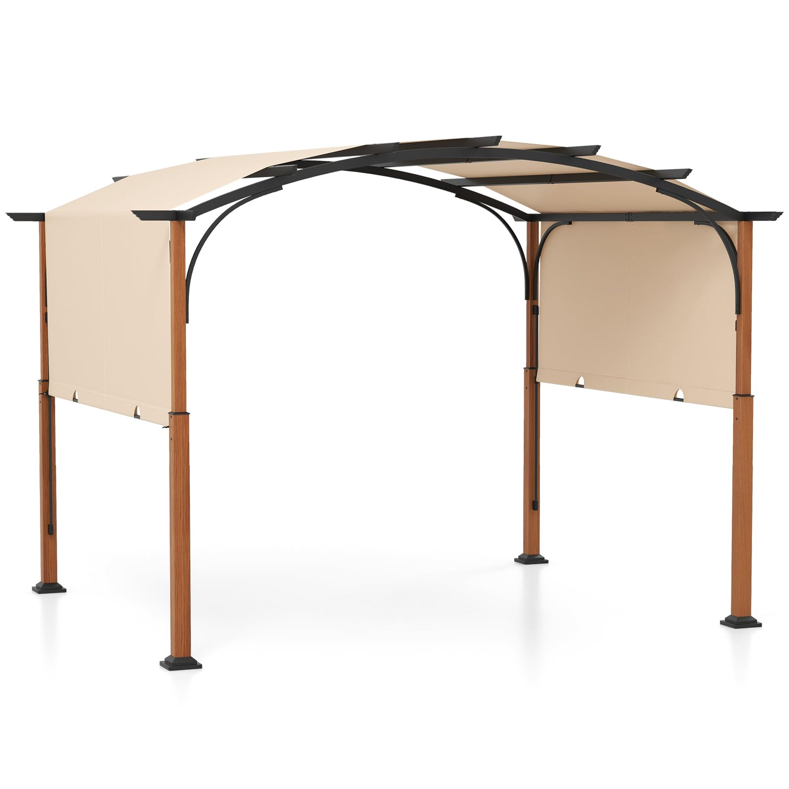 COSTWAY Gazebo Pergola da Giardino 3 x 3,6 m, Pergola da Esterno con Telaio Curvo e Tettuccio Retrattile, con Struttura in Metallo, per Giardino, Patio e Portico (Beige)