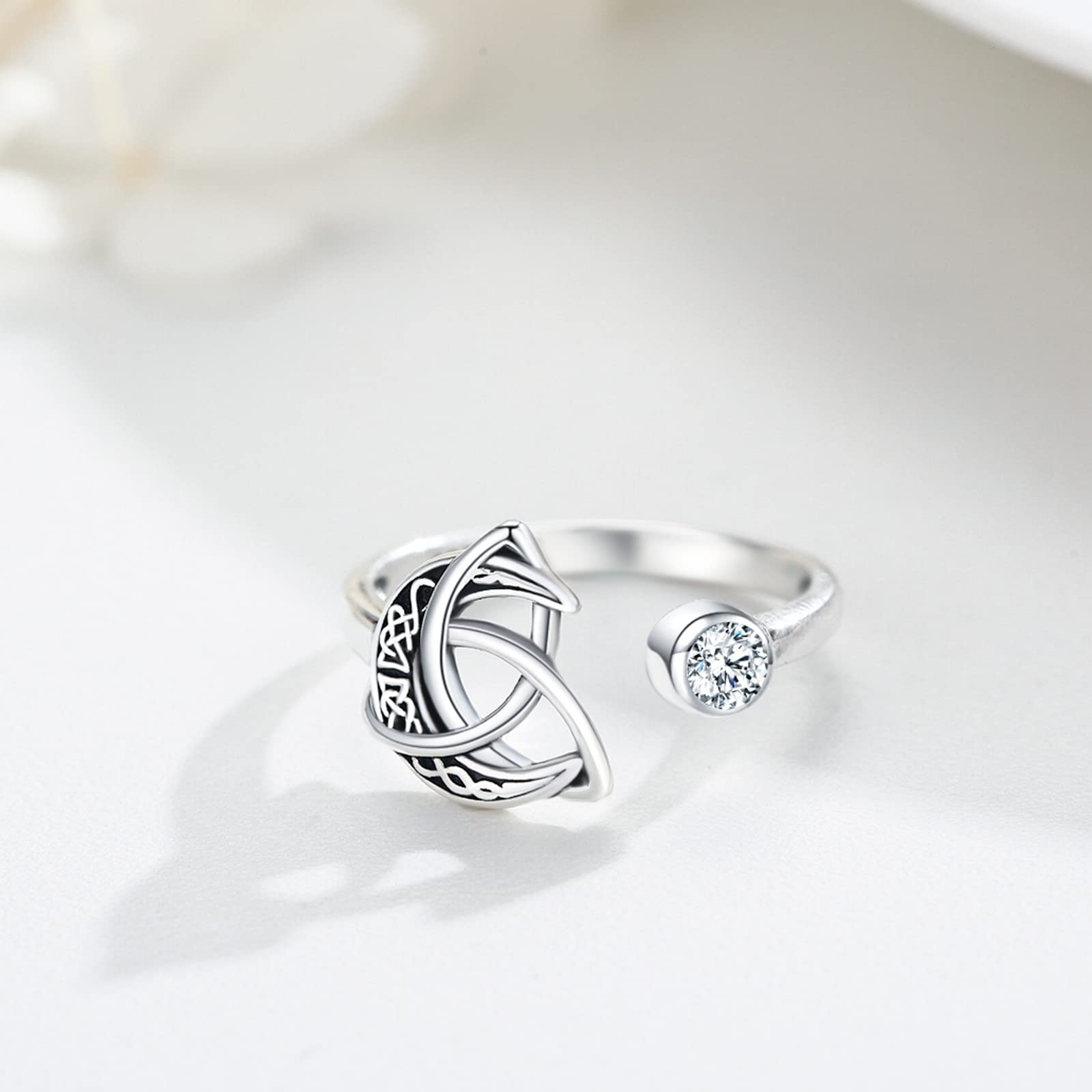 Keltischer Knoten Ring 925 Sterling Silber Keltische Mond Verstellbarer Offener Ring Keltischer Schmuck Geschenke für Damen Frauen Schwester Freunde Herren