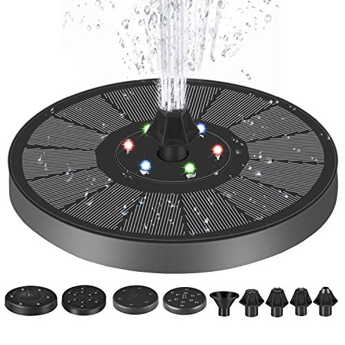 Solar Fountain Pump, 3W Solar Powered Water Pump with LED Lights Solar Panel with 7 Nozzles Kit Water Pump for Pond, Fountain, BirdBath, Garden Decoration, Water Cycling