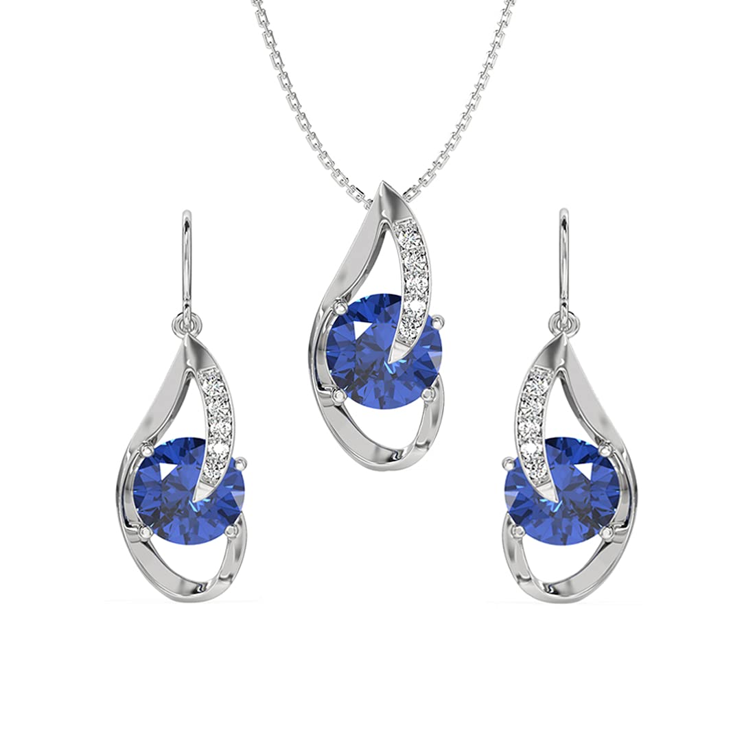 Clara 925 Sterling Silver Royal Blue Eye Pendant Earring Chain Jewellery Set | Rhodium Plated, Swiss Zirconia | Gift for Women & Girls (B09D3L88T2) Amazon Price History, Amazon Price Tracker