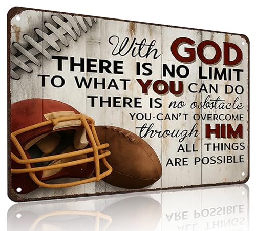 Funnysign Football Gifts With God There's No Limit Quotes Inspirational Tin Sign for Boys Room Man...