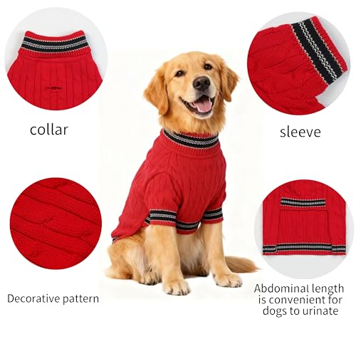 Image of Small /Medium Dog Sweater, Warm Dog Winter Coat w /Sleeves, Comfortable High Neck & Leash Hole, Premium Dog Clothes for Golden Retriever-Best for Holidays, Daily Walks XXL Bright Red