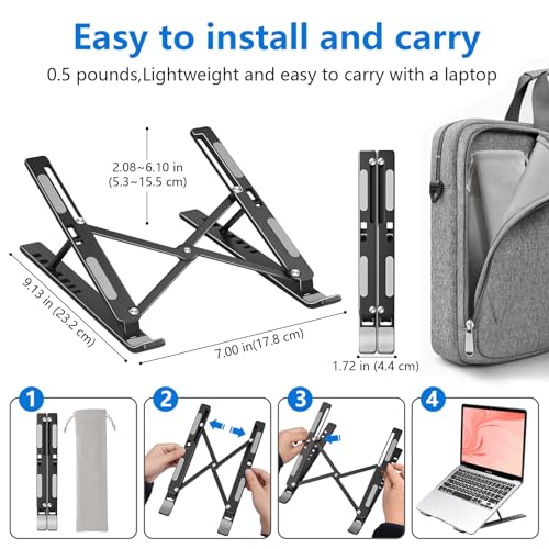Image of Laptop Stand for Desk, Laptop Riser Holder Computer Stand for Desk, Portable Foldable Adjustable Notebook Stand, Aluminum Metal MacBook Stand, Compatible with 10-15.6 Inch Laptops, iPad , Black.