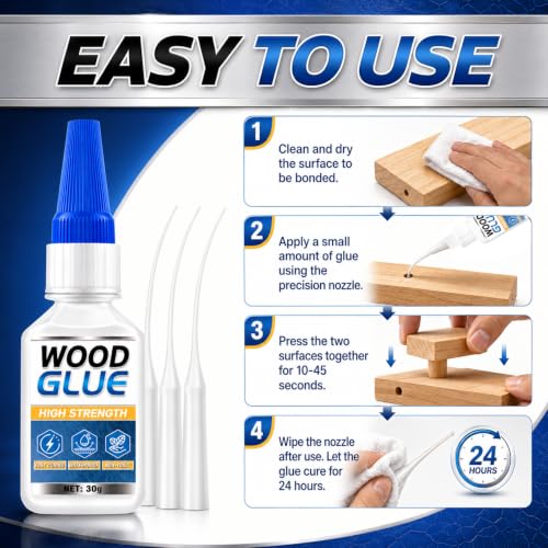 Image of Wood Glue Clear, 30g Instant CA Glue with Precision Applicator, Cyanoacrylate Adhesive for Wood Crafts Repair, Waterproof & Fast-Drying