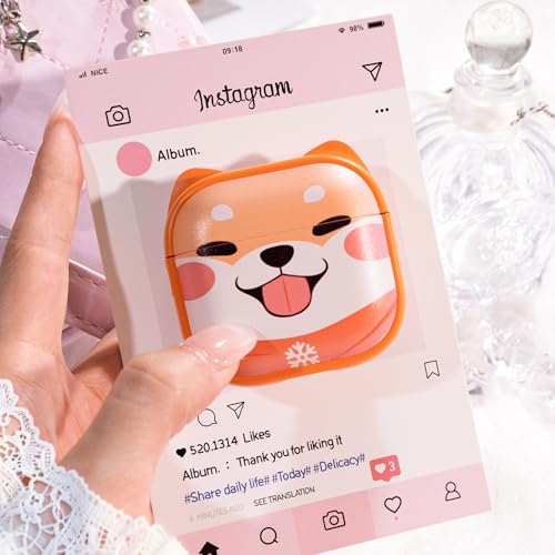 Image of for AirPods 4 Case with Cleaning Kit, Cute Cat Ear Print Design & Cute Buckle, Inverted Phone Holder Design, Top Safe Lock Buckle Design, for Girls AirPods 4 case 2024, Orange Dog