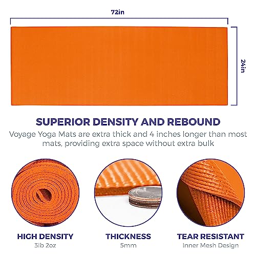 Sunshine Yoga Voyage Yoga Mats - Wholesale 10 Pack - (72" X 24" X 5Mm) - Easy To Clean - Anti-Tear - Thick - Studio Performance (Orange) #TOP5