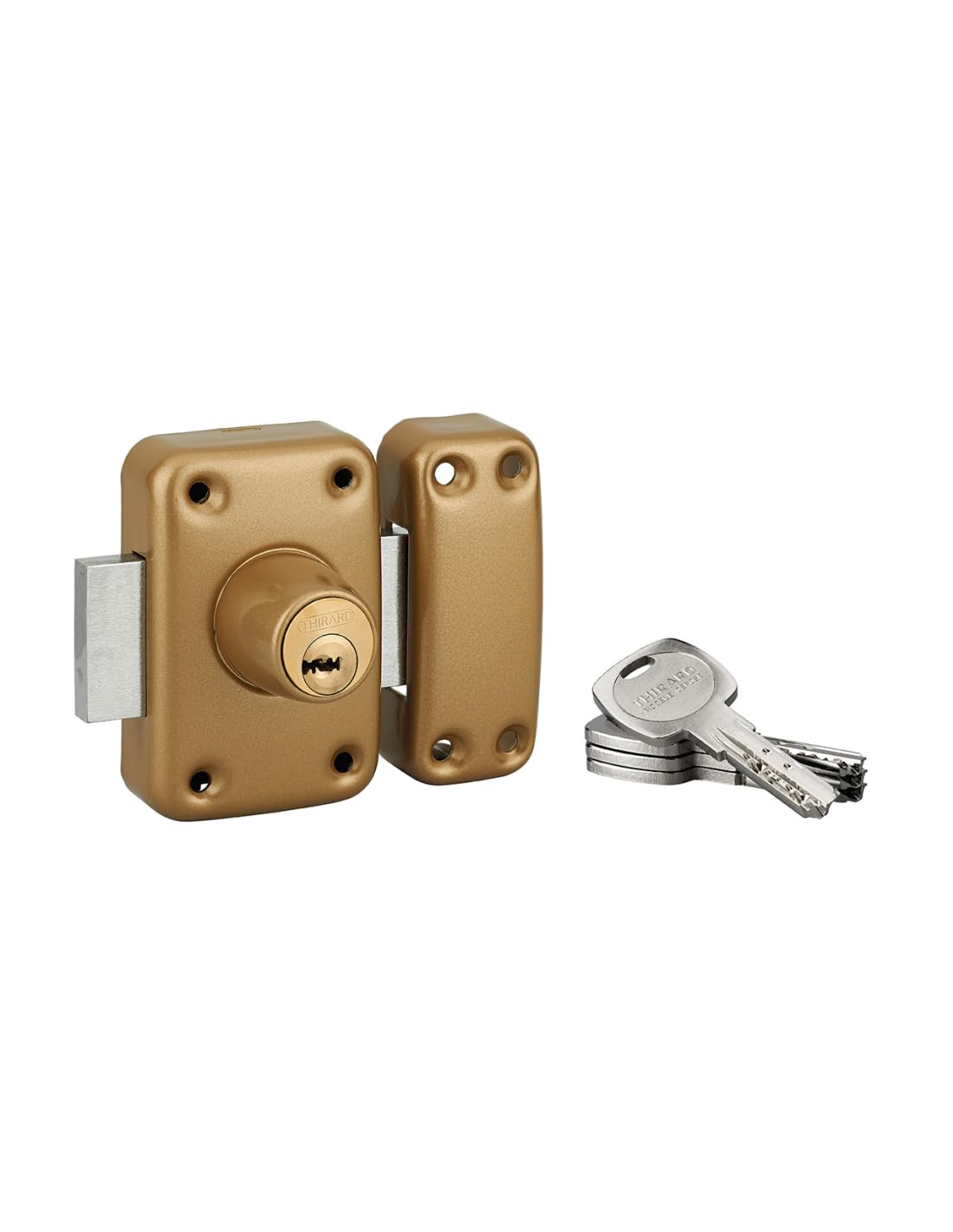 Cerradura de puerta de entrada acristalada TRANSIT 2 – Doble cilindro 40 mm – Protectores de seguridad – 4 llaves de latón niquelado reversibles y tarjeta de propiedad – Made in France – Acabado epoxi | Colocación en aplique, cilindro latón 8 pasadores, Ø
