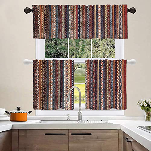 Shrahala Brown Persian Turkish Floral Kitchen Valances, Orange Red Oriental Carpet Half Window Curtain Window Treatment Multilayer Polyester Blackout For Living Room Bathroom 52 X 18 In #TOP1