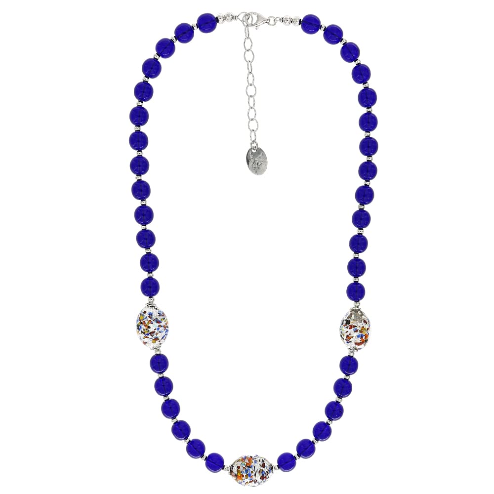 Venetiaurum - Collier avec Pierres Bleue en Verre Original de Murano et Argent 925 - Bijou Certifié Made In Italy
