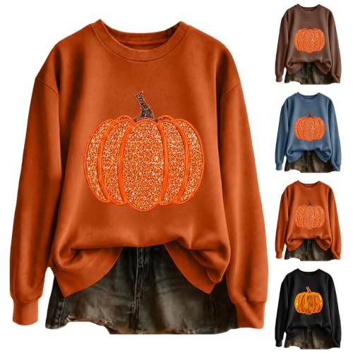 Halloween Sweatshirts For Women 2026 Pumpkin Graphic Crewneck Pullover Top - image 1