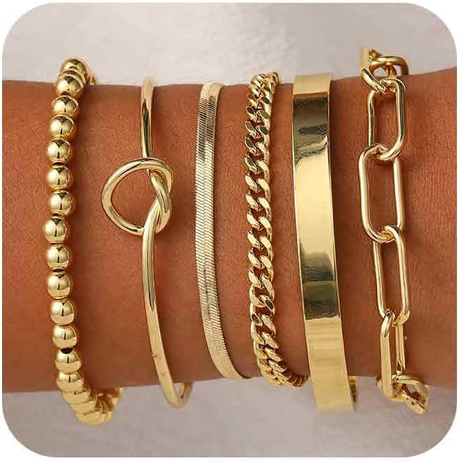 14K Gold Adjustable Waterproof Womens Bangle Bracelet Stack