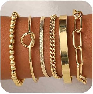 Gold Bracelets for women 14K Gold Bangle Bracelet Stack - Adjustable Waterproof Trendy Bracelets Gold Filled Stacks Bangles Link Chain Gold Bracelet Non Tarnish for Women Jewelry Gifts