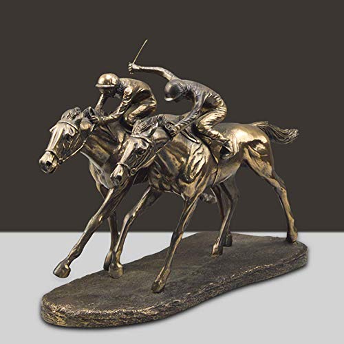 Statue de Haute qualité d'ornements de Bronze de Courses de Chevaux Doubles Sculpture, Décorations créatives Bureau Salon Résine Statues décoratives(Couleur:...