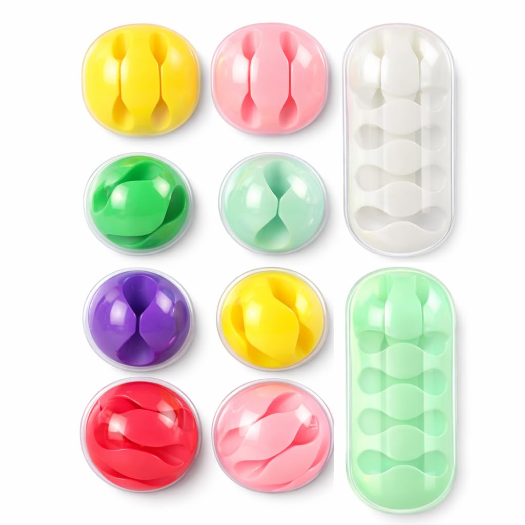 Multi-Purpose Cable Clips Set for Desk Cable Management & Wire Tidying - 8 Pack Translucent Cord Organiser with Strong Adhesive Holder, (Mixed Pack of 10)