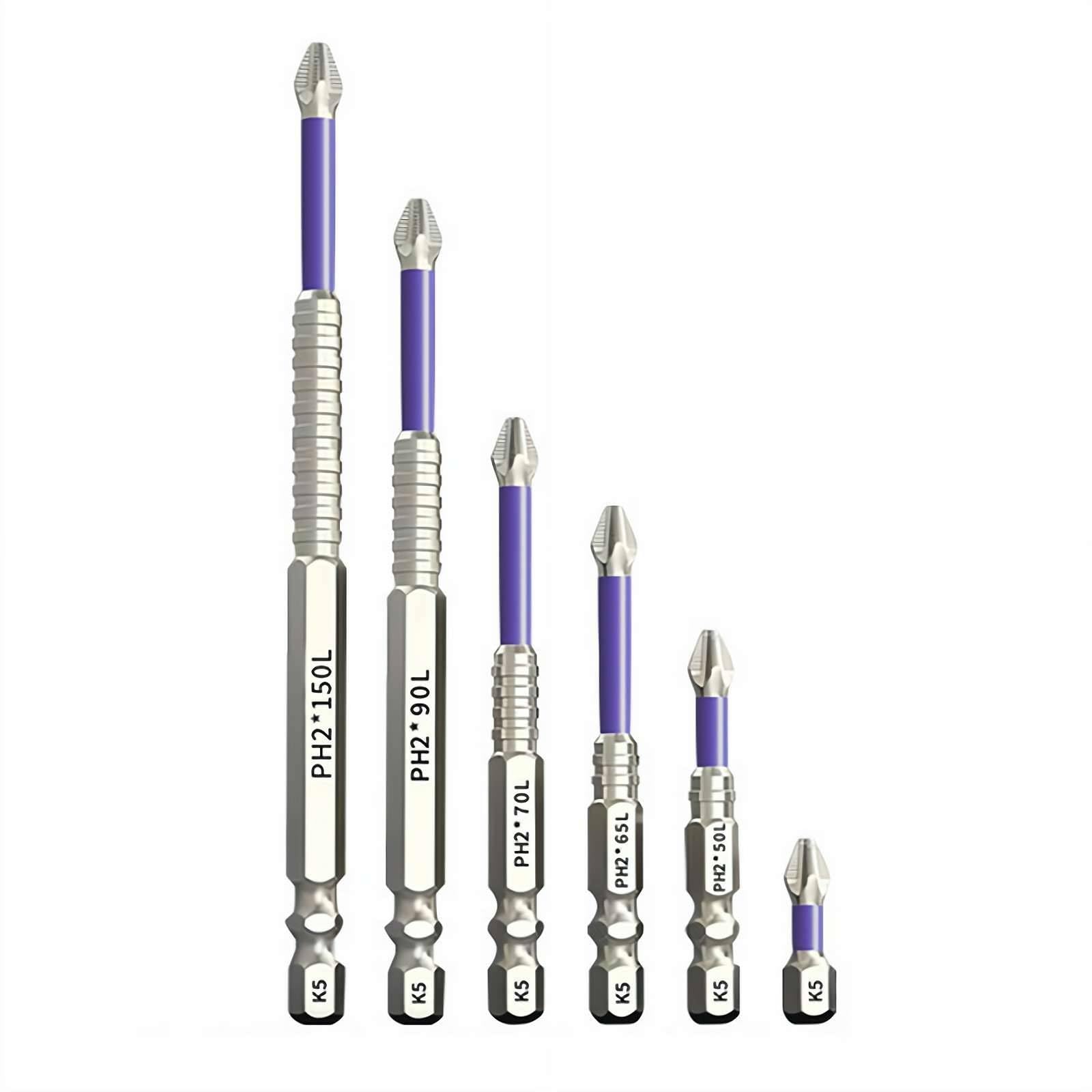 K5 Impact-Resistant Anti-Slip Bit Set β 5/6PCS High-Magnetic Screwdriver Drill Bits for Hand Drills & Impact Drivers, Anti-Slip Tooth Design for Professional Use (25-150MM 6PCS)